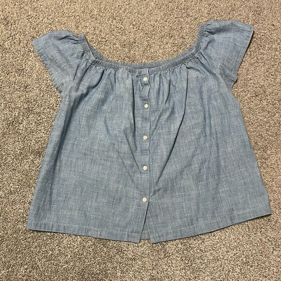 Levi’s Women's Blue Denim Off The Shoulder Button Down Blouse Top Size M - Picture 5 of 8